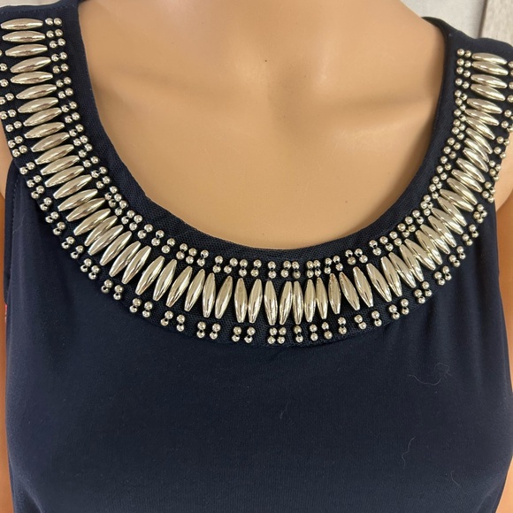 Roz & Ali Sheath Dress size Medium Blue with Beaded Metal collar NWT - Picture 2 of 8